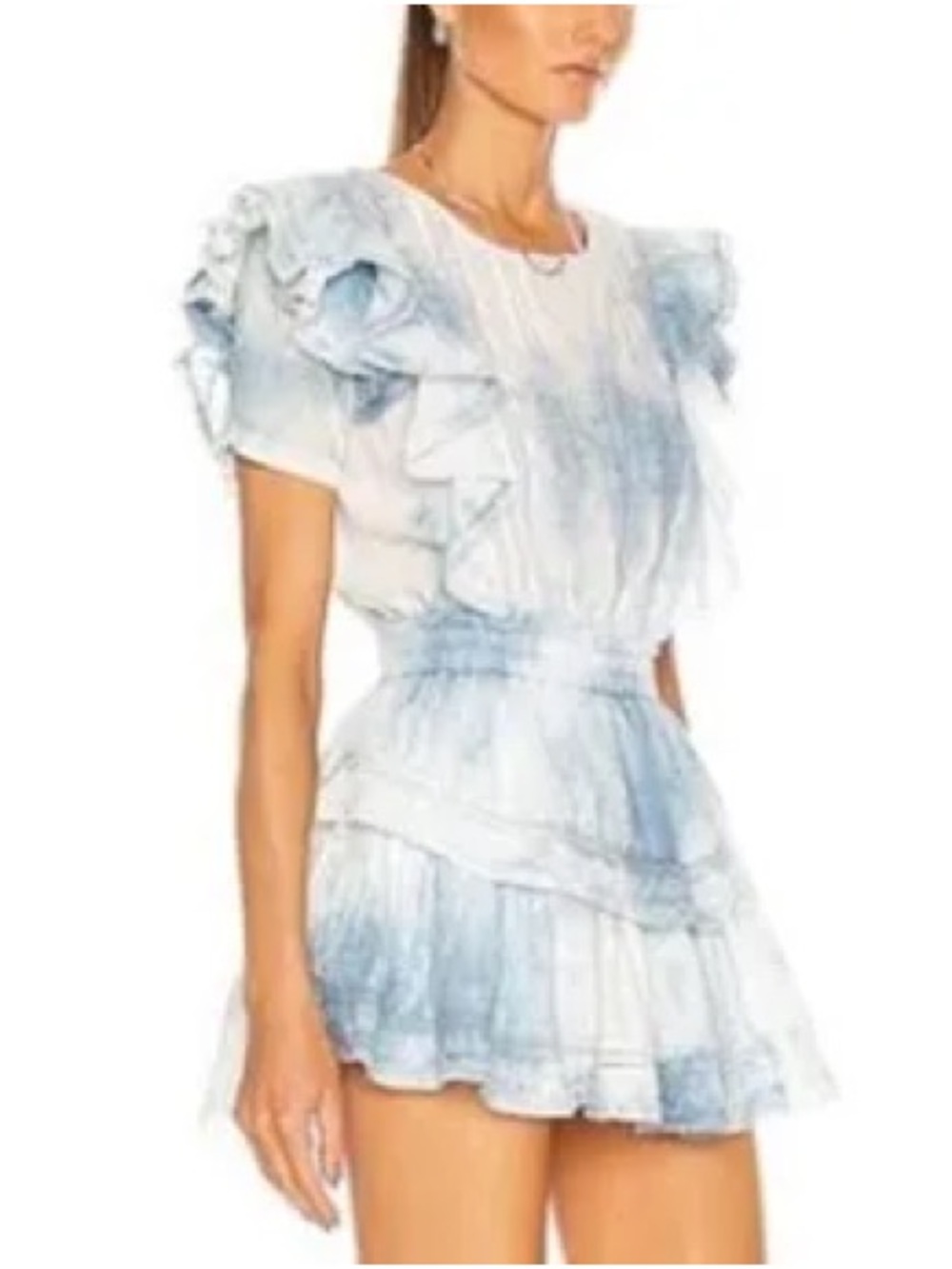 LoveShackFancy Powder Blue Tiered Ruffle Mini Dress